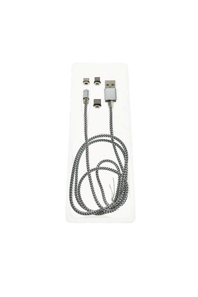 OEM 3in1 magnetic cable, USB Type C, microUSB and lightning, with LED, length 100 cm