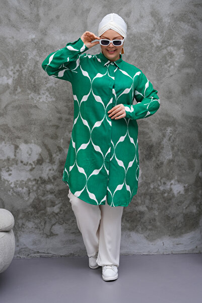 Polologin Butik Emerald Green Patterned Tunic