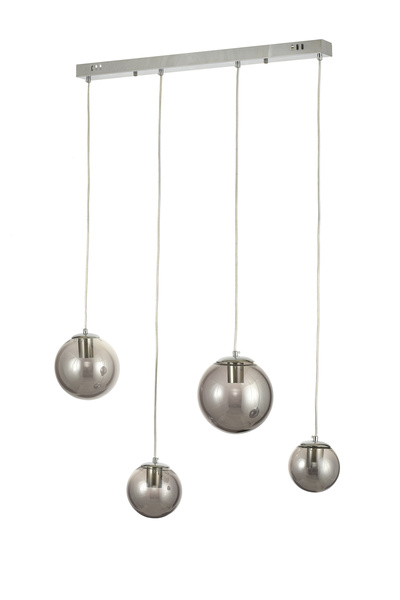 Avizemoda Pigaro 4 lü Yemek Masası Üstü Füme Renk Camlı Modern Sarkıt Avize - (Krom Kaplama)