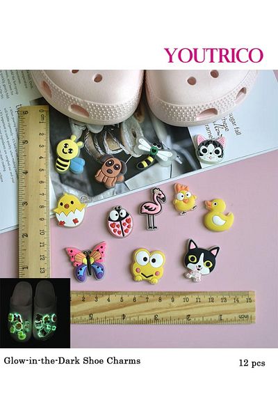 Youtrico 12pcs Glow-in-the-Dark Animal Jibbitz Charms for Crocs - Slipper Ornament