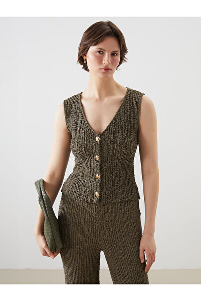 LC Waikiki Нов сезон Дамски Текстуриран Елек с V-образно Деколте - S5MP19Z8