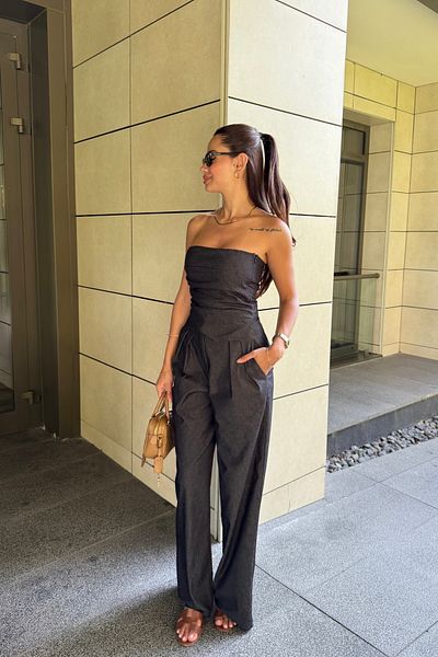 ForOus Strapleless Drape Bustiers Pants Trend Pi̇nterest Jeans Suit