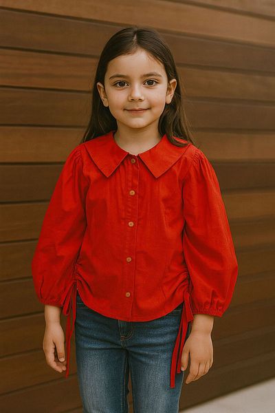 Minigimin Cicileri Детска риза My Little One's Cicileri Terikoton с набрани памучни детайли - оранжева