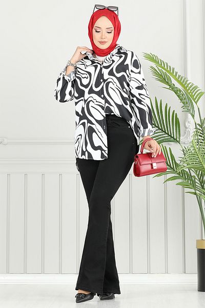 ModaMerve Spanish Leg Trousers with Pockets 4608Drn1148-M Black Jeans