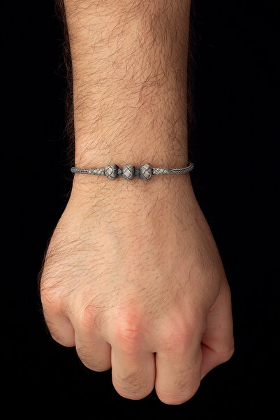 OTTOTESBİH Sertifikalı Oksitli Gümüş Kazaziye Örgü Bileklik 7.9Gr