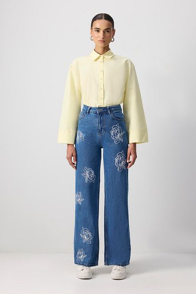 Touché Privé PANTALONI DE DENIM CU EMBROIDERY ROSE