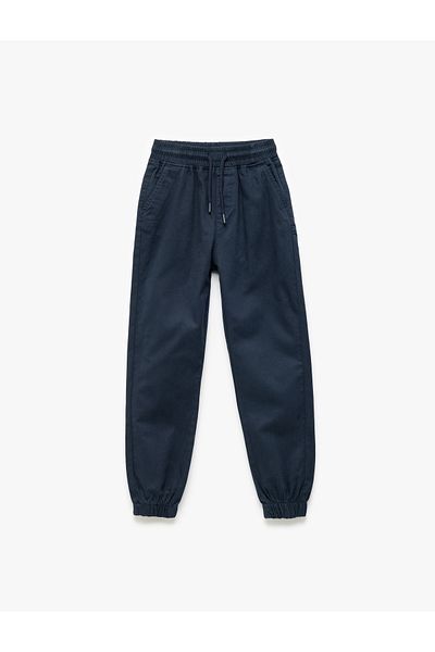 Koton Cotton Gabardine Jogger Trousers with Lace-Up Waist and Pocket Detail