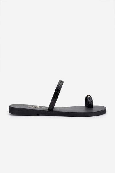 Valmenti Γυναικείες σαγιονάρες από γνήσιο δέρμα σε μαύρο χρώμα