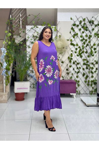 Punta Otantik Vl3040 Sleeveless Floral Printed Voile Dress Purple