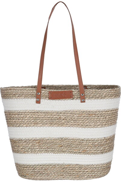 Generic حقيبة من الخوص من معرض السيف، 43×18×30 سم، مقبض بني - أبيض/بيج