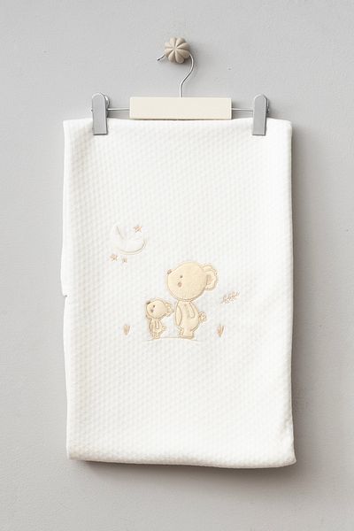 Bebitof Cute Moon and Teddy Bear Patterned Cotton Double Layer 90X90 cm Quilted Baby Blanket