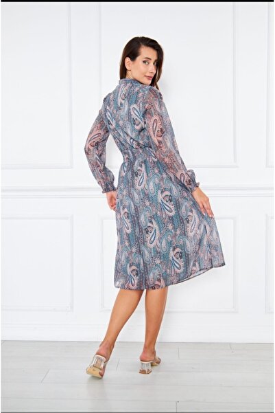 ekshe Kadın Şifon Desenli Astarlı Elbise