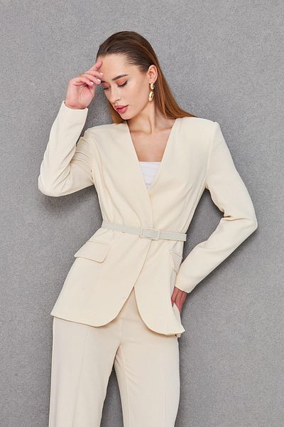 LOVELF Belted V-Neck Suit Beige