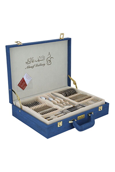 Generic Al Saif Gallery steel spoon set, 72 pieces, golden engraving, with le...