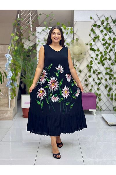 Punta Otantik Vl3040 Sleeveless Floral Printed Voile Dress Black