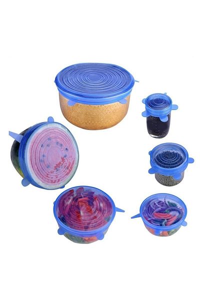 Gadget Master Set of 6 Flexible Silicone Lids for Food, BPA-Free, Blue
