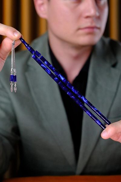 dergah tesbih Silver Design Fire-I Crimping Amber Navy Blue Moire Cut Prayer Beads