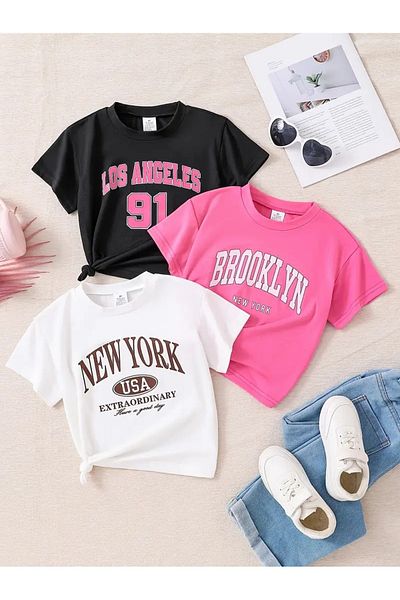 Touz Moda Μπλουζάκι μεγάλου μεγέθους Unisex 3 τεμαχίων USA Kids Design
