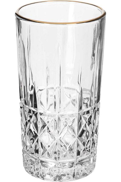 Alsaif Gallery Saif Gallery Water Glass Set, 350 ml, Gold Stripe, 6 Pieces - Clear