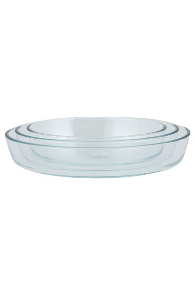 Alsaif Gallery Pyrex Glass Tray Set Al Saif Gallery, 2.4/3.2/4.0 cm, Oval, 3 Pieces - Transparent