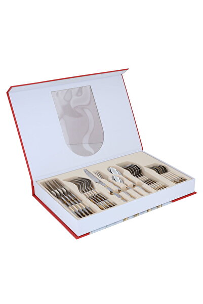 Generic Al Saif Gallery steel cutlery set, 24 pieces, gold-silver pattern