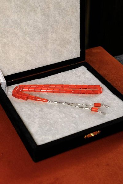 dergah tesbih Silver Design Fire-I Crimping Amber Orange Cut Prayer Beads