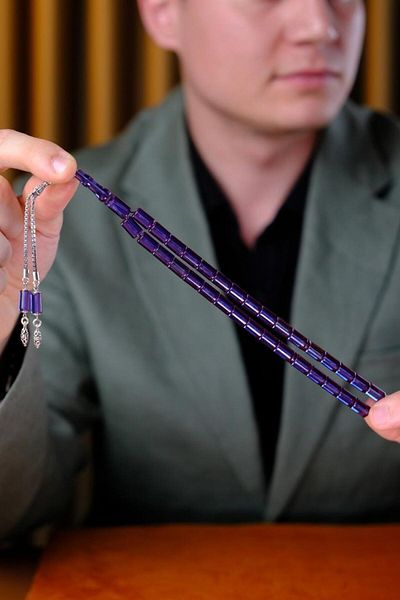 dergah tesbih Silver Design Fire-I Crimping Amber Blue Cut Prayer Beads