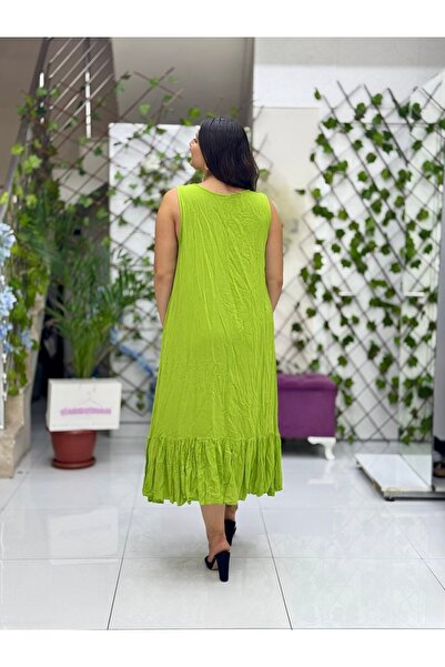 Punta Otantik Vl3040 Sleeveless Floral Printed Voile Dress Green