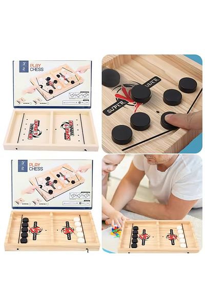 rexa PLAY CHESS Fast Sling Puck Game – Super Winner Wooden Board for 2 Players 33CM-21CM
