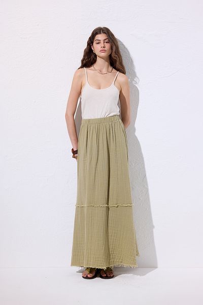Manuka Muslin Fold Wide Skirt Sage
