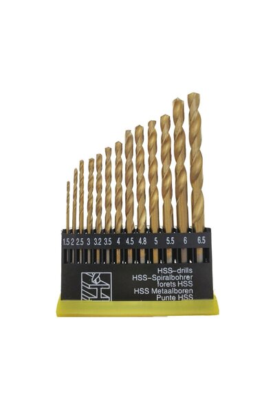 flores Set of 13 HSS Titanium drill bits, DIN 338, for metal, from 1.5 to 6.5...