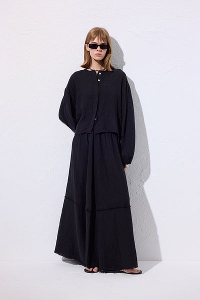 Manuka Muslin Fold Wide Skirt Black