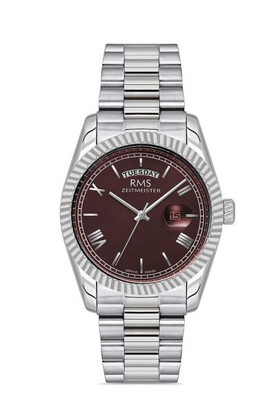 RMS Zeitmeister Rms.1.Ag1641.06 Roman Numerals Crystal Glass Steel Cord Steel Case 5 Atm Water Resistant
