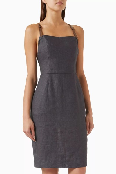 12storeez Open Back Adjustable Strap Linen Mini Dress