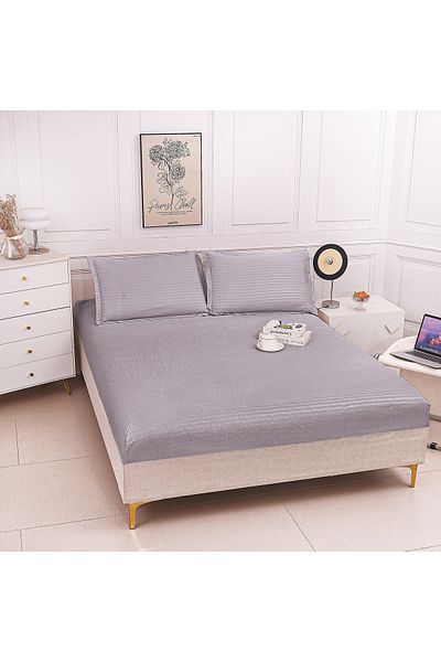 CHIRASO CHIRASO Bed Cover Set, Thin Damask, 180x200+30 cm and 2 Pillowcases 52x75 cm, light gray