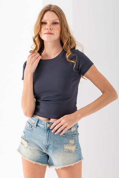 GİYSA Women's Crew Neck Cotton Basic Body Smoked - 25873