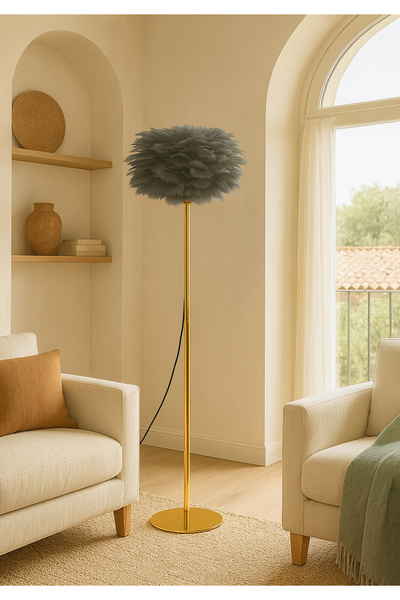 HOMİNG Homing Orijinal Gri Tüylü Başlık Gold Kaplama Lambader 242093