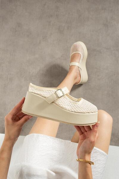 Modanizm Resp Cream Wedge Heeled Sandals