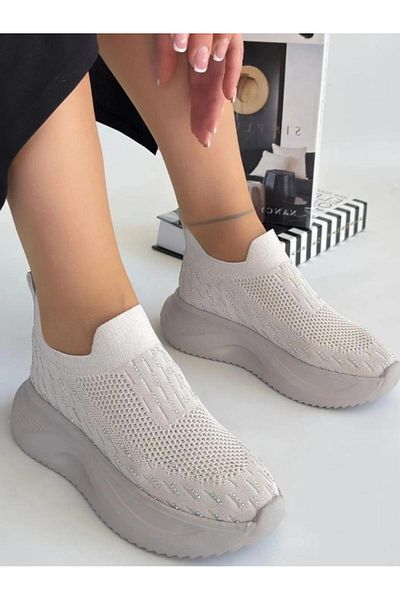 Kuum London K112707 Pantofi sport confortabili, 36/40 Stone, fără șireturi, cu talpă înaltă