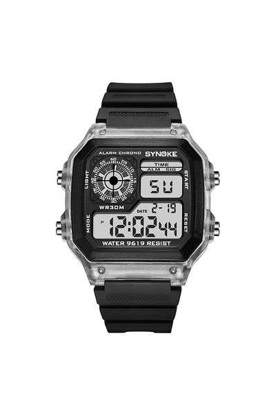 REDz Accessories Electronic Watch for Sports Activities, Digital, Water Resistant, Flexible Strap, Black/Transparent