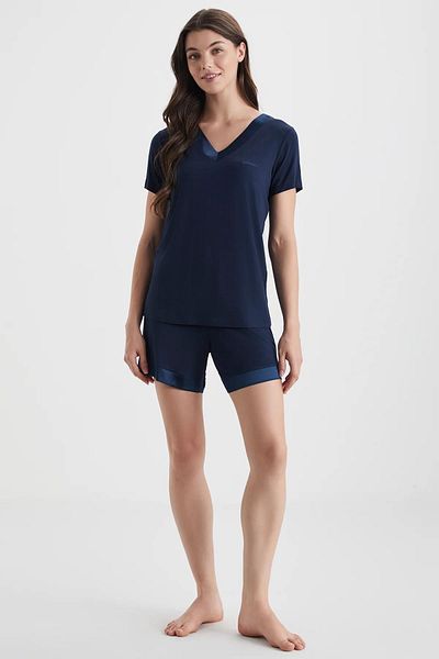 Catherine's Women's Navy Blue Viscose V-Neck Home Wear Set / Pajama Shorts Set C4T3N72