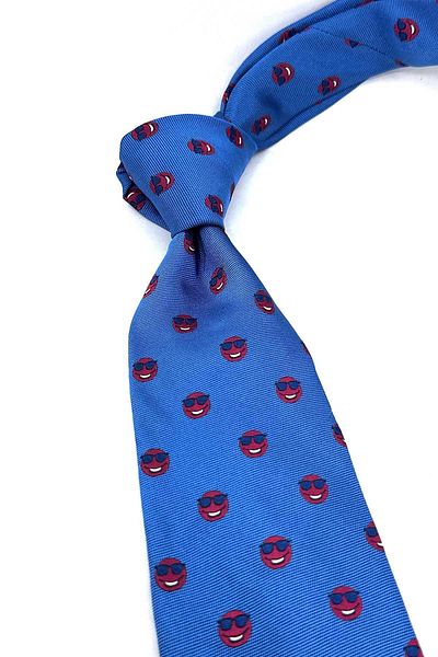 Kravatkolik Blue Smiley Emoji Italian Silk Tie Ik1934