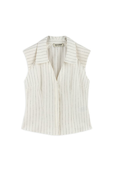 Nocturne Vatkalı Kolsuz Keten Gömlek