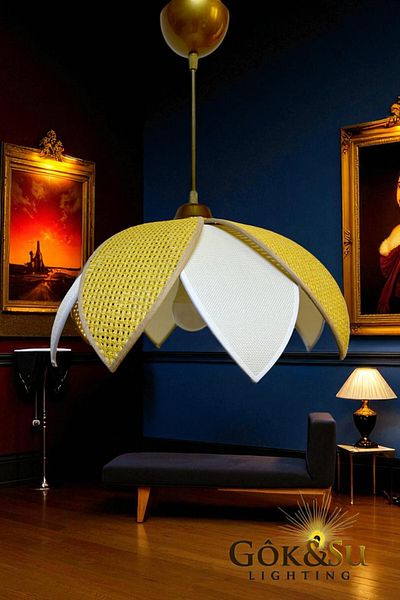 Göksu Lighting Rattan Propeller Model Pendant Lamp Chandelier Living Room Hall Entrance Kitchen