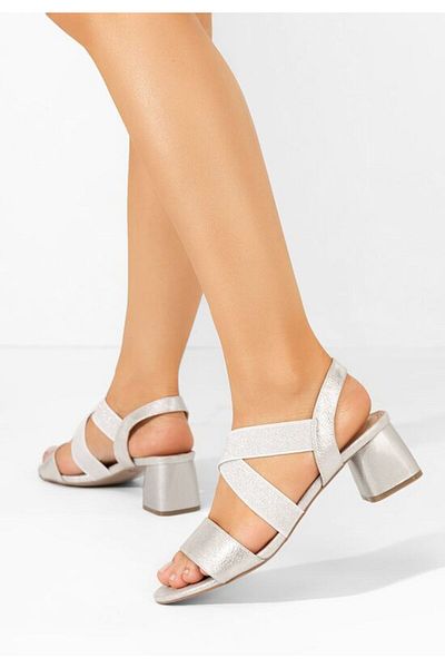 B T Shoes Sandale cu toc gros Anastacia argintii