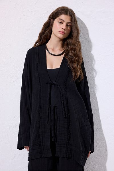 Manuka KIMONO MUSLINĂ CU MÂNERE LARGE NEGRU