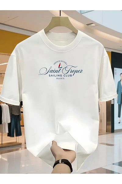 AEMİ Tricou unisex oversized cu decolteu rotund imprimat Saint Tropez French Riviera