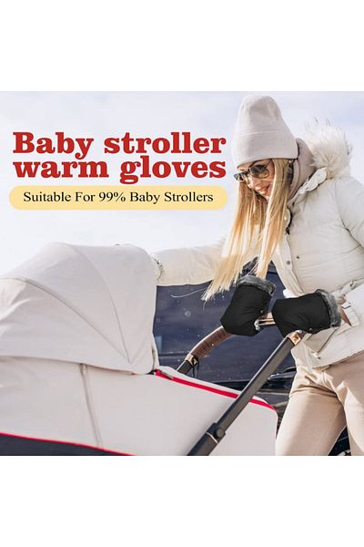 Bhgwr Set of 2 Bhgwr stroller gloves, black/grey, oxford fabric/fur, 20 x 17 cm