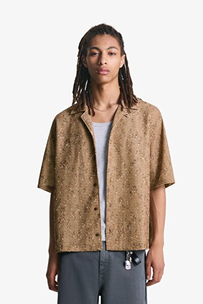 Bershka Dokulu boxy fit kısa kollu gömlek