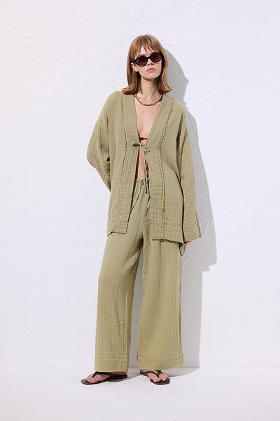 Manuka Muslin Wide Sleeve Kimono Sage